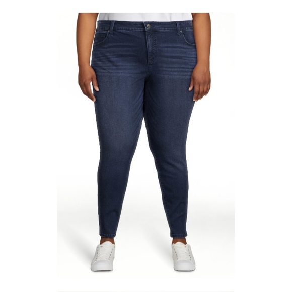 TERRA & SKY PLUS SIZE CORE SKINNY JEANS DARK BLUE WASH - Picture 2 of 15